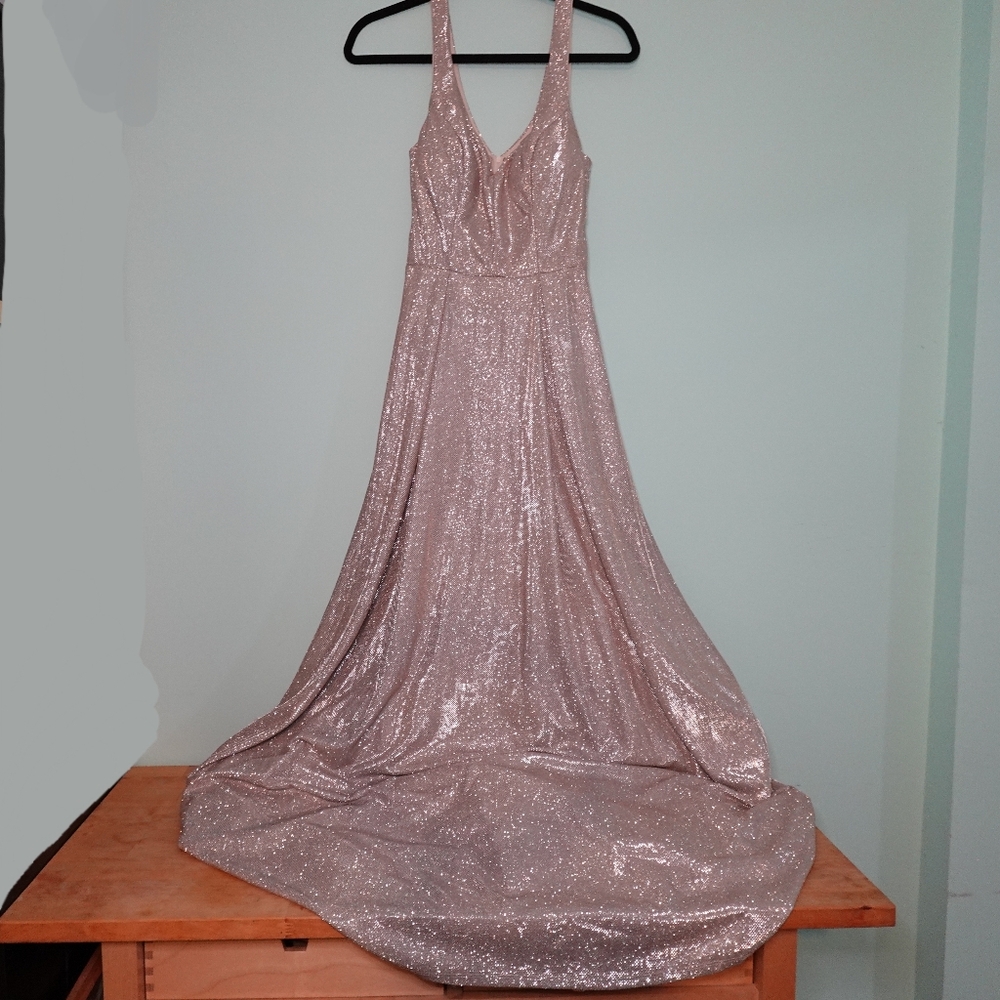 B. Smart Formal Prom Gown Size 7/8 Platinum and Silver Shimmer